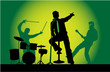 The three musicians on stage - a concert, green background The three musicians on stage - a concert, green background