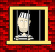 Prisoner in the barred window, illustrated in a square format Prisoner in the barred window, illustrated in a square format