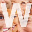 Letter W - Alphabet against collage of human facial parts