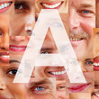 Letter A - Alphabet against collage of human facial parts