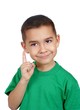Foto: Boy pointing up, looking wise, isolated on white Boy pointing up, looking wise, isolated on white