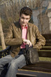successful man with leather bag