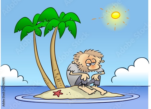 Vector: Lonely man stranded on a desert Island Lonely man stranded on a desert Island