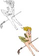 Girl certain flew on broom.