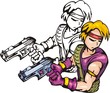 Warrior in purple with pistol. Anime fighters.