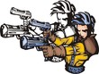 Gray fighter with two pistols. Anime fighters.