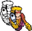 Shotting warrior in yellow.Anime fighters.