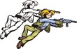jumping fighter with rifle. Anime fighters.