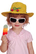 little girl with yellow hat sunglasses and ice cream