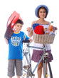 children on the way to the beach with the bike