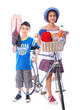 children on the way to the beach with the bike