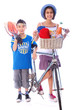 children on the way to the beach with the bike
