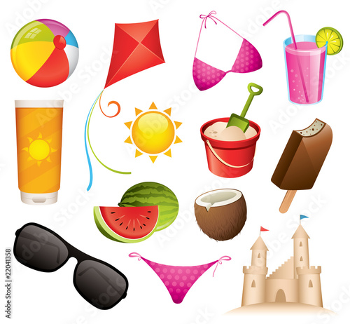 Vector: Set of 13 summer and beach vector icons Set of 13 summer and beach vector icons