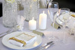 Empty place card on the festive table Empty place card on the festive table