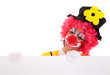 funny clown holding a banner