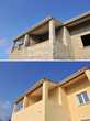 Détail d'une façade de maison, avant, après.