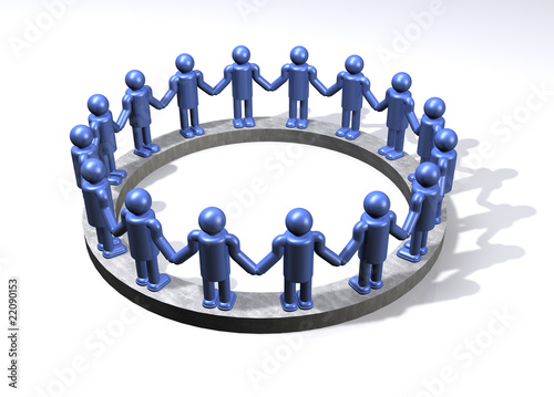 Illustration: A circle of blue men joined in display of unity A circle of blue men joined in display of unity