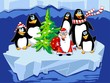 Santa with penguins and Christmas tree on the ice floe Santa with penguins and Christmas tree on the ice floe