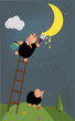 Sheep paint the moon