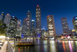 Evening lights at Raffles Place, Singapore River