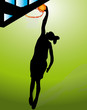 Jugadora de baloncesto realizando un mate