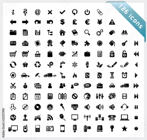 Vector: Black set of 126 shiny icons Black set of 126 shiny icons