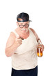 Obese man in tee shirt on white background