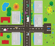 City with roads, sidewalks, parks. City with roads, sidewalks, parks.