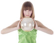 Beautiful woman with gold sphere in hand