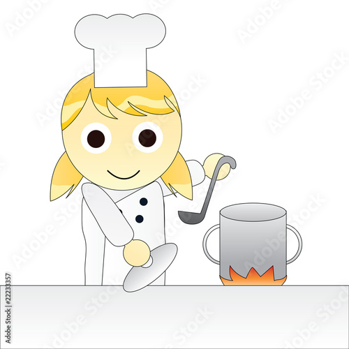 Cartoon Girl Chef Cooking