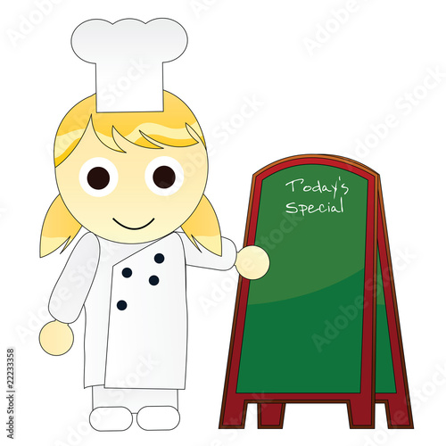 Cartoon Girl Chef with Signboard