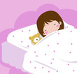 girl sleeping in the bed with her teddy bear