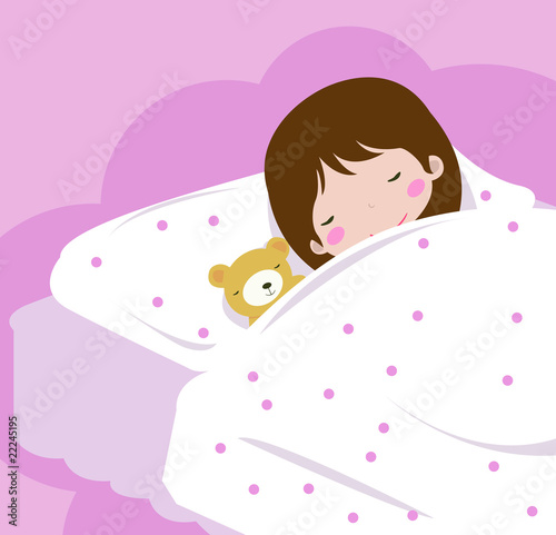 girl sleeping in the bed with her teddy bear" Stock image and royalty ...