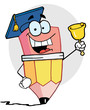 Graduate Pencil Character Ringing A Bell