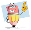 Pencil Cartoon Mascot Character Is Number One