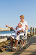 romantic elderly couple on beach