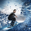 Computer generated image of man surfing technology wave