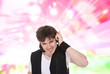 handsome man over abstract  background