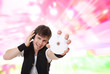 handsome man over abstract  background