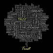 TRUST. Word collage on black background. Vector illustration.
