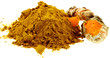 curcuma, safran des îles, poudre, rhizome, fond blanc