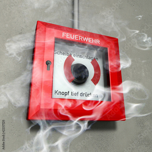 Illustration: fire alarm box and smoke fire alarm box and smoke