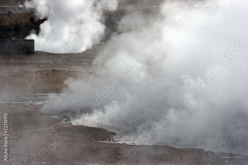 Photo: Steam rising from hot spring, geyser valley, Chile Steam rising from hot spring, geyser valley, Chile