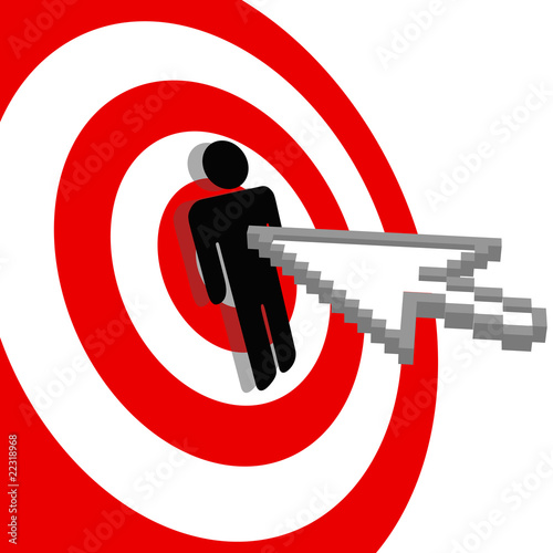 Vektor: Internet arrow clicks stick figure bulls eye target Internet arrow clicks stick figure bulls eye target