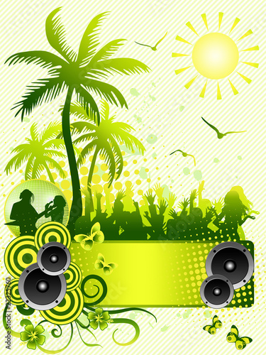 Illustration: Summer disco party flyer on green background Summer disco party flyer on green background