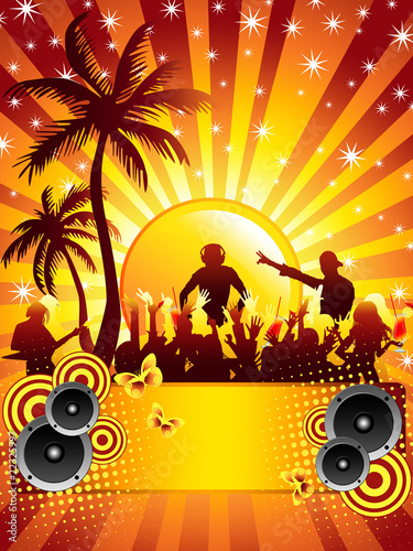 Summer disco party flyer with a dj