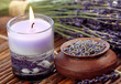 Dried lavender in wooden bowl
