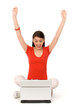 Woman with Laptop Cheering