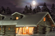 Wooden cottage in the winter's evening. Finland.