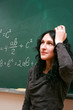 Young woman thinking near the blackboard Young woman thinking near the blackboard
